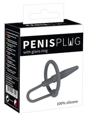 anello nero in silicone con dilatatore penis plug black