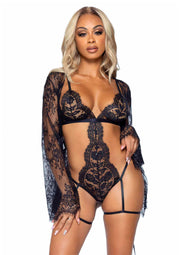 Body con vestaglia Teddy, lace robe & ribbon tie