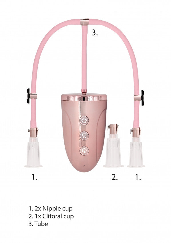 Kit pompa per capezzoli e clitoride Automatic Rechargeable Clitoral & Nipple Pump Set - L - Pink