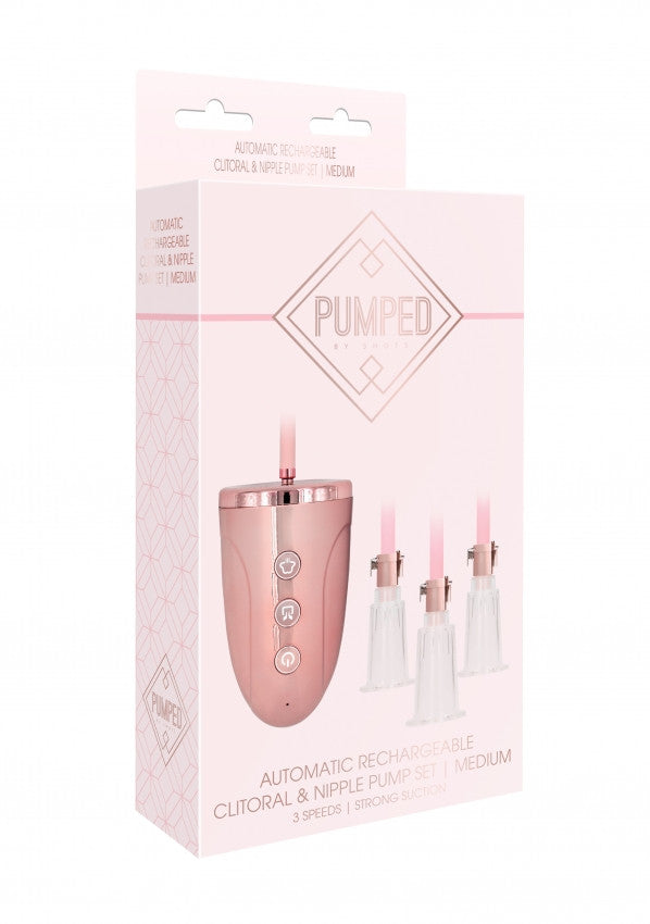 Kit pompa per capezzoli e clitoride Automatic Rechargeable Clitoral & Nipple Pump Set - M - Pink