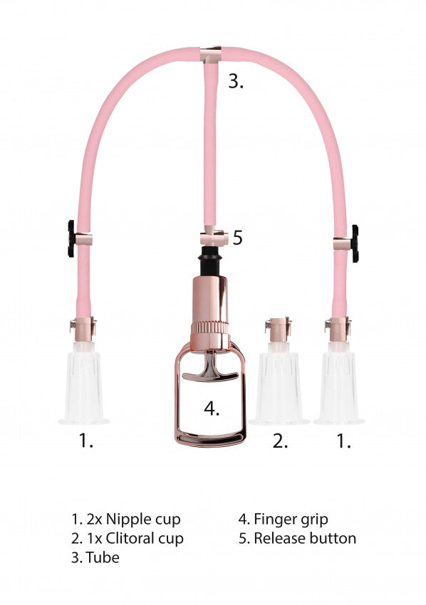 Kit pompa per capezzoli e clitoride Clitoral & Nipple Pump Set Large - Rose Gold