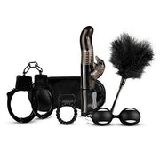 Kit sex toys con vibratore rabbit vaginale palline vaginali manette anello fallico nero love kit black