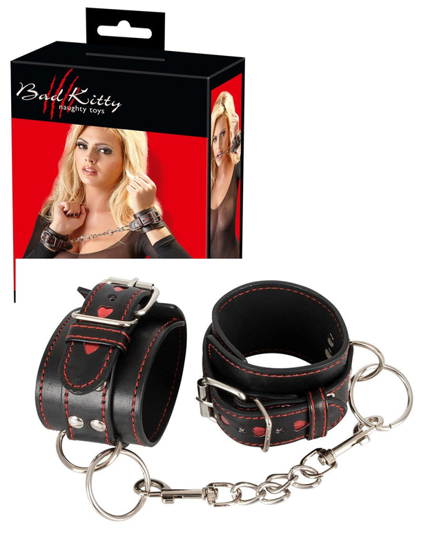 Manette sexy heart bondage costrittivo fetish in eco pelle metallo