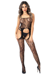 Tutina erotica cavallo aperto Floral Suspender Bodystocking