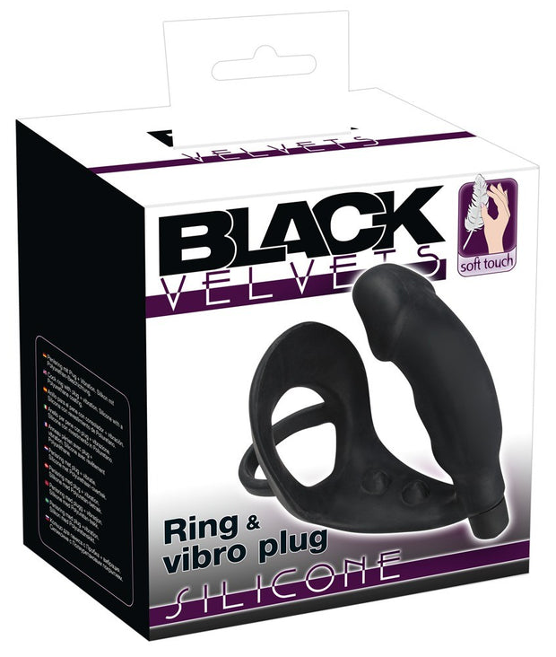 vibratore anale dildo con anello fallico indossabile plu vibrante fallo in silicone nero the black