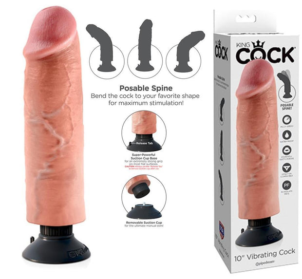 Vibratore Realistico King Cock 10 vibrating con ventosa clear